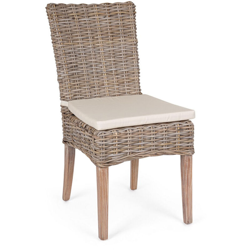 Ensemble de 4 chaises de salle à manger en acajou et tressage Kubu avec coussin, couleur naturelle