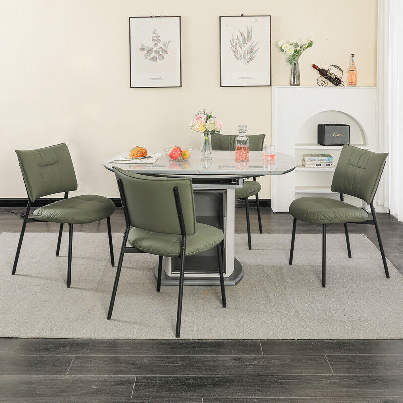 Dyhome - Ensemble de 4 chaises de salle à manger en cuir, pieds en métal, chaises de salle à manger sans accoudoirs, vert