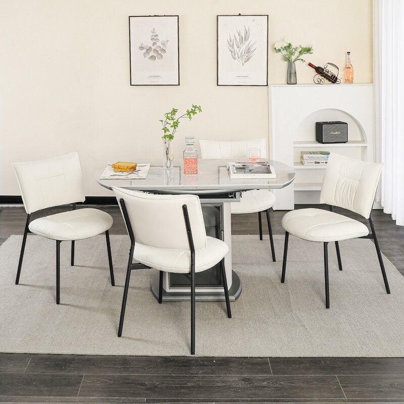Dyhome - Ensemble de 4 chaises de salle à manger en cuir, pieds en métal, chaises de salle à manger sans accoudoirs, blanc