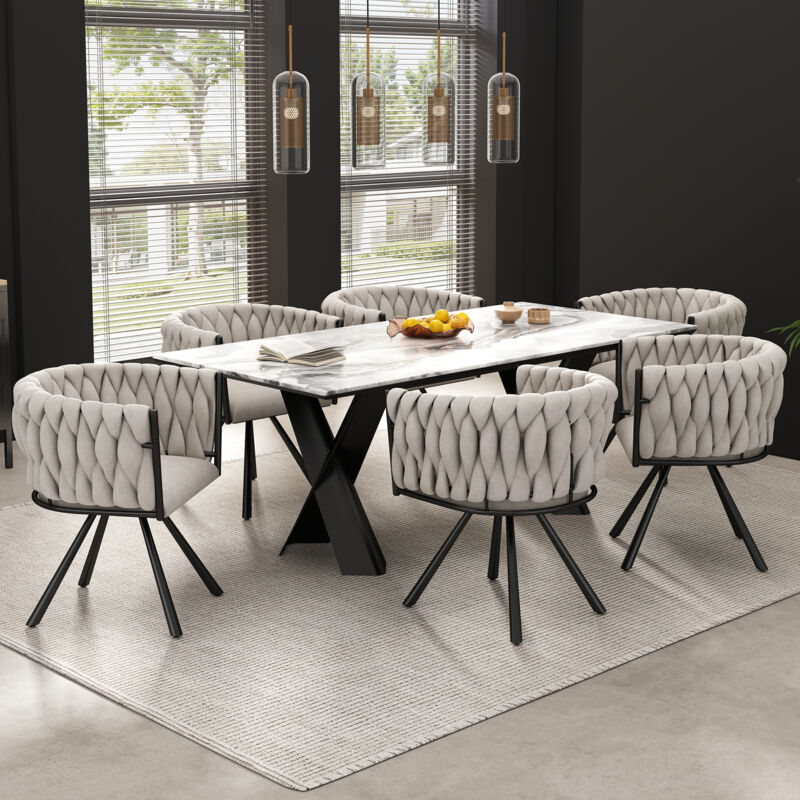Redom - Ensemble de 6 chaises de salle à manger en lin, chaise pivotante de luxe pour salon, chambre à coucher, chaise pivotante de loisirs avec