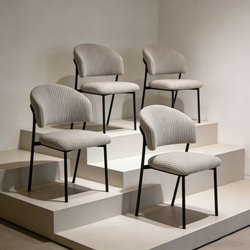 Ensemble de chaises de salle à manger en velours côtelé avec dossier incurvé (4 chaises, gris)