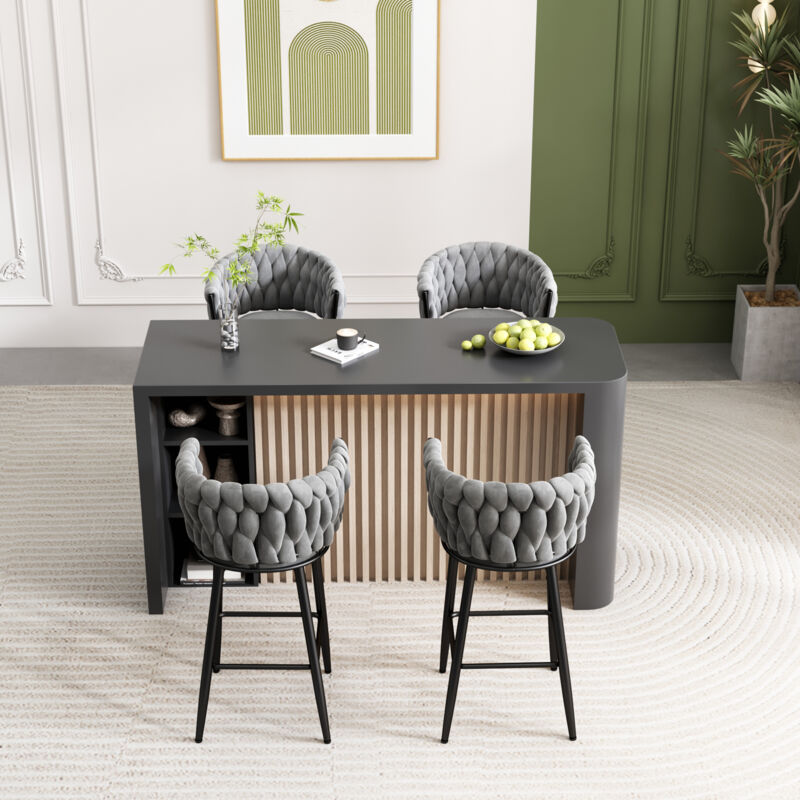 Ensemble de 4 chaises de salle à manger en velours pour salon de luxe avec quatre pieds en métal, gris