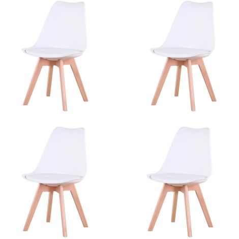 Ensemble de 4 chaises de salle à manger médiévales nordiques, siège rembourré en PU, pieds en bois de hêtre, chaises de bureau pour salle à manger, chambre à coucher, balcon, Restaurant, Blanc