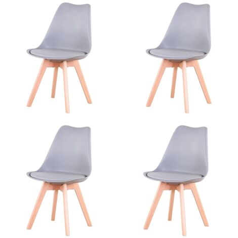 Ensemble de 4 chaises de salle à manger médiévales nordiques, siège rembourré en PU, pieds en bois de hêtre, chaises de bureau pour salle à manger, chambre à coucher, balcon, Restaurant, Gris