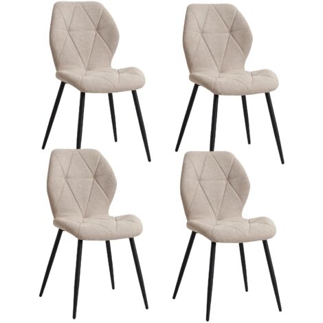 Ensemble de 4 chaises de salle à manger rembourrées en tissu de lin, chaises de cuisine, pieds en métal pour balcon, Restaurant, salle à manger, Beige