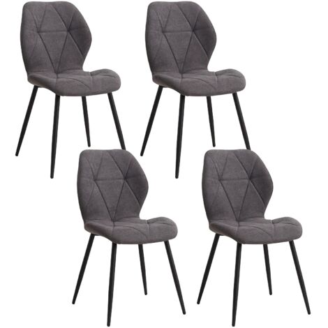 Ensemble de 4 chaises de salle à manger rembourrées en tissu de lin, chaises de cuisine, pieds en métal pour balcon, Restaurant, salle à manger, Gris foncé
