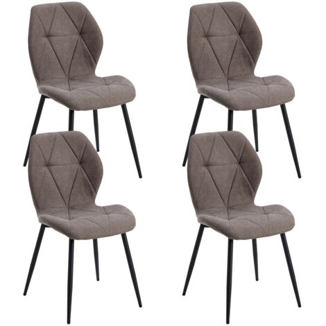 Ensemble de 4 chaises de salle à manger rembourrées en tissu de lin, chaises de cuisine, pieds en métal pour balcon, Restaurant, salle à manger, Marron