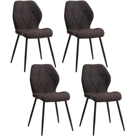 Ensemble de 4 chaises de salle à manger rembourrées en tissu de lin, chaises de cuisine, pieds en métal pour balcon, Restaurant, salle à manger, Noir