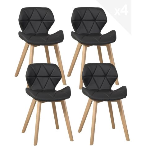Ensemble de 4 chaises de salle à manger scandinaves, assise rembourrée en similicuir, pieds en bois de hêtre clair FATI (noir)