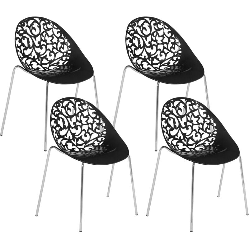 Beliani - Lot 4 Chaises Design en Plastique Noir sur Pieds Métalliques Style Ultra Moderne pour Salle à Manger Salon ou Terrasse Tendance