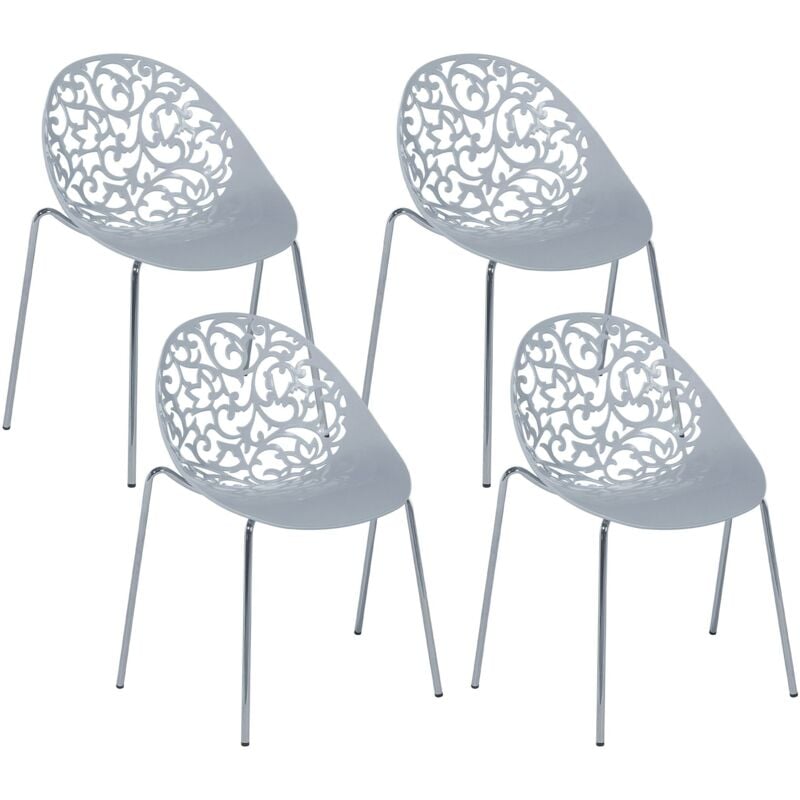 Beliani - Lot 4 Chaises Design en Plastique Gris sur Pieds Métalliques Style Ultra Moderne pour Salle à Manger Salon ou Terrasse Tendance