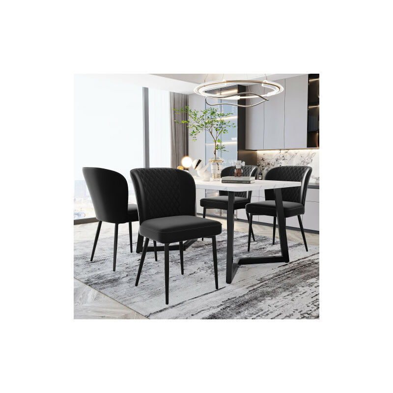 Liberté - Ensemble de 4 Chaises moderne de salonr rembourrée avec dossier et assise en velours, structure en métal, noir
