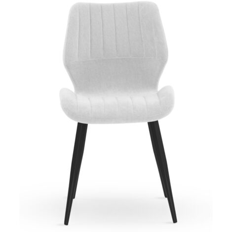 Ensemble de 4 chaises recouvertes de chenille couleur écrue avec pieds en métal noir
