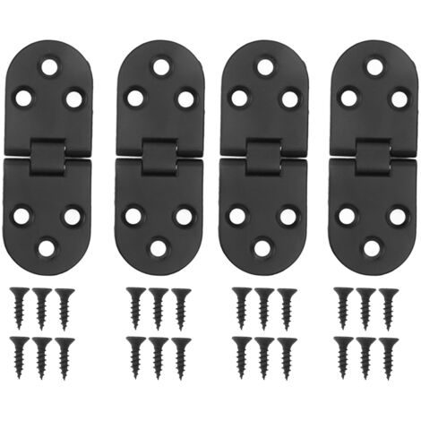 Ensemble de 4 charnières à bords arrondis à 180 degrés en alliage de zinc peint en noir, quincaillerie pour porte d'armoire avec vis