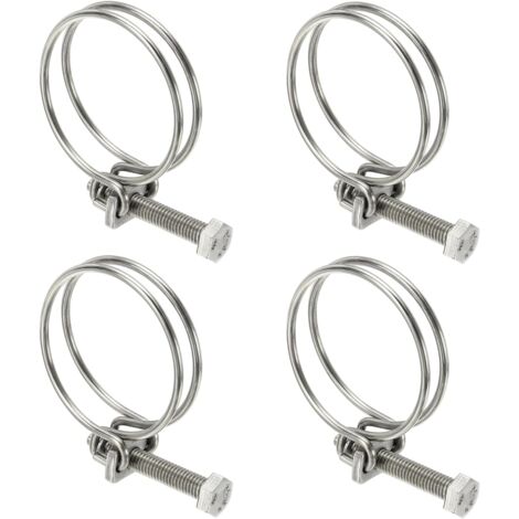 Ensemble de 4 colliers de serrage réglables de 48 à 55 mm à double ligne, en acier inoxydable 304, pour l'élimination de la poussière dans les piscines et les étangs, argent.