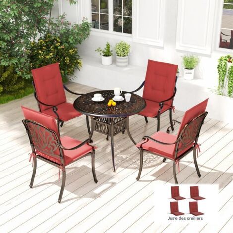 Ensemble de 4 coussins d'assise, 108 x 50 x 5 cm, coussins de chaise avec attaches, coussins d'assise d'extérieur/intérieur, rouge bordeaux