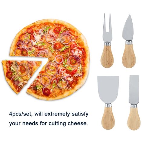 Ensemble de 4 Couteaux à Fromage en Acier Inoxydable avec Manche en Bois - Couteau Trancheur et Découpeur