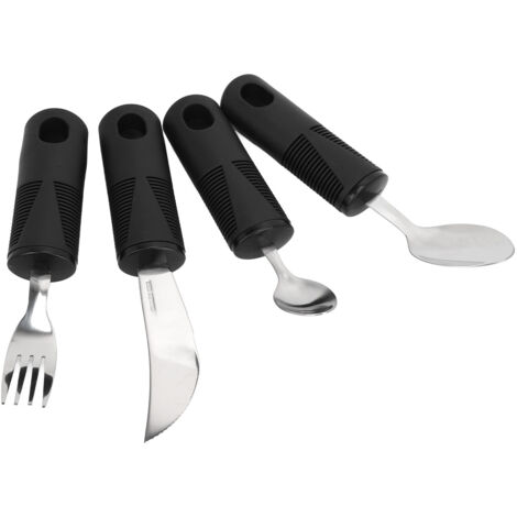 Ensemble de 4 Couverts Ergonomiques pour Seniors, Cuillère Fourchette Couteau en Inox avec Manche Anti-Dérapant - Idéal pour Arthrite et Maladie de Parkinson