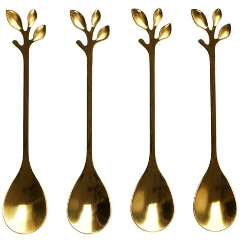 Ensemble de 4 cuillères à feuille d'or, en acier inoxydable, DÉCORATIVES