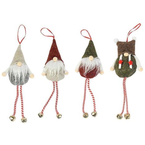 Ensemble de 4 décorations de Noël à suspendre au sapin, gnomes en peluche suédois faits à la main, Père Noël, lutin, clochette, décorations pour la maison