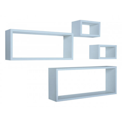 Ensemble de 4 étagères murales, meuble de salle de bain, étagère murale, étagère fixée au mur, bleu Baltique, 75 x 30 x 15,5 cm, 60 x 25 x 15,5 cm et 2 x 25 x 15 x 15,5 cm - Merlino