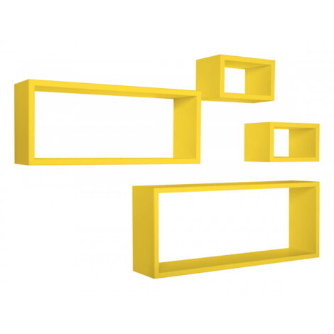 Ensemble de 4 étagères murales, meuble de salle de bain, étagère murale, étagère fixée au mur, jaune canari, 75 x 30 x 15,5 cm, 60 x 25 x 15,5 cm et 2 x 25 x 15 x 15,5 cm - Merlino