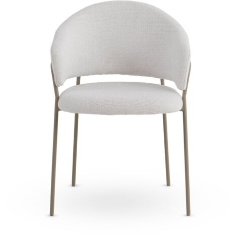 Ensemble de 4 fauteuils recouverts de chenille couleur crème avec pieds en métal taupe