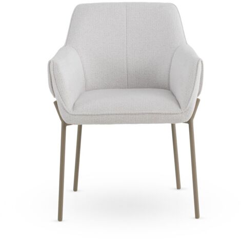 Ensemble de 4 fauteuils recouverts de chenille couleur crème avec pieds en métal taupe