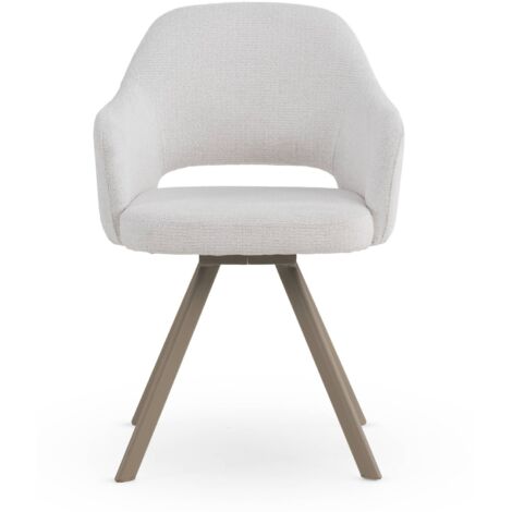 Ensemble de 4 fauteuils recouverts de chenille couleur crème avec pieds en métal taupe