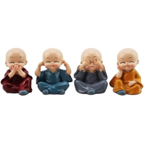 Ensemble de 4 figurines de moines mignons Blue Dream, petite statue de résistance