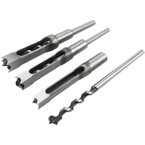 Ensemble de 4 forets carrés pour le travail du bois, burins à mortaiser en acier, scie cloche, outils électriques pour menuisier, diamètres : 1/2, 1/4, 5/16 et 3/8 pouce