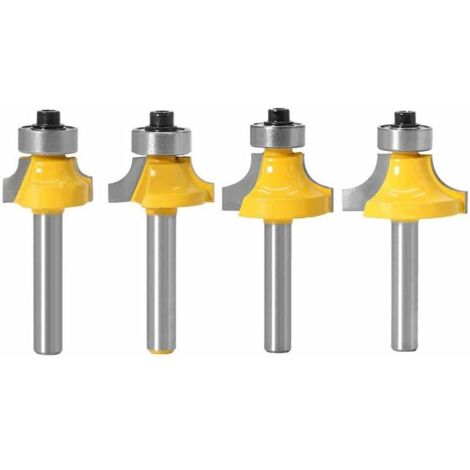 Ensemble de 4 fraises à arrondir pour le travail du bois, fraise à arrondir en carbure, rayons de coupe d'angle 3,18 mm, 4,76 mm, 6,35 mm, 7,92 mm, fraise à chanfreiner, fraise à quart de rond, outil 