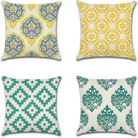 Ensemble de 4 housses de coussin à motif géométrique de feuilles - 45 x 45 cm - Décoration pour canapé, salon et chambre