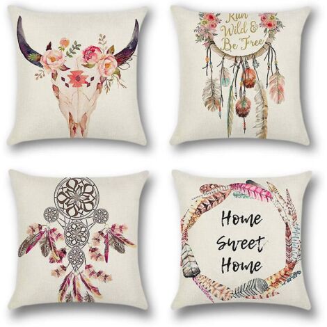 Ensemble de 4 housses de coussin attrape-rêves en polyester et lin pour voiture, canapé et décoration intérieure, 45 x 45 cm