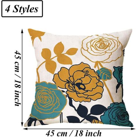 Ensemble de 4 housses de coussin en coton et lin à motif géométrique - 45 x 45 cm - Housses de coussin décoratives pour canapé, voiture, fauteuil, chambre