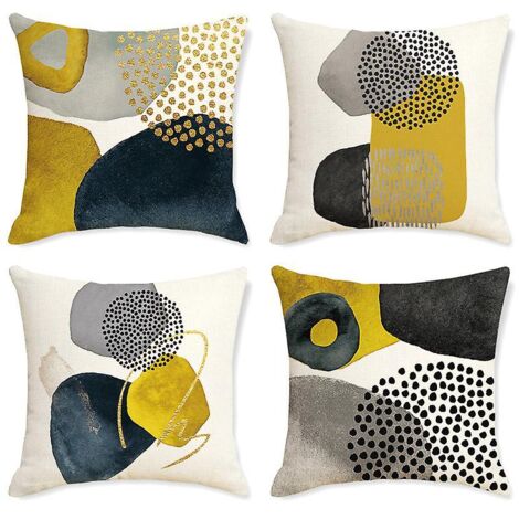 Ensemble de 4 housses de coussin en lin à motifs géométriques - Coussins décoratifs pour canapé, fauteuil, salon, chambre et terrasse extérieure