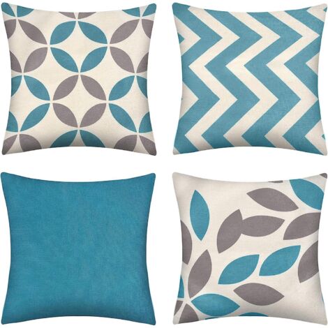 Ensemble de 4 housses de coussin modernes géométriques en coton et lin avec fermeture éclair invisible pour fauteuil ou canapé de salon, 45 x 45 cm