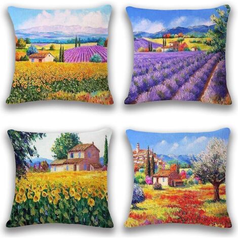 Ensemble de 4 housses de coussin style campagne, 45 x 45 cm - Décoration pour salon et chambre