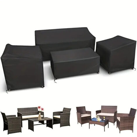 Ensemble de 4 housses de meubles d'extérieur pour canapé, fauteuil et table basse en tissu Oxford robuste, protection imperméable et coupe-vent pour cour, jardin