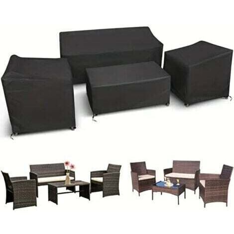 Ensemble de 4 housses de meubles d'extérieur pour canapé, fauteuil et table basse en tissu Oxford robuste, protection imperméable et coupe-vent pour cour, jardin