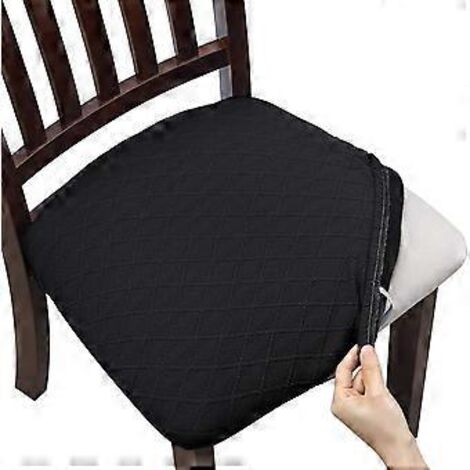 Ensemble de 4 housses de siège de chaise extensibles en jacquard, housses de coussin de siège de salle à manger amovibles et lavables, anti-poussière (4, Noir)