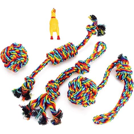 Ensemble de 4 jouets interactifs en corde pour chiens de petite et moyenne taille.