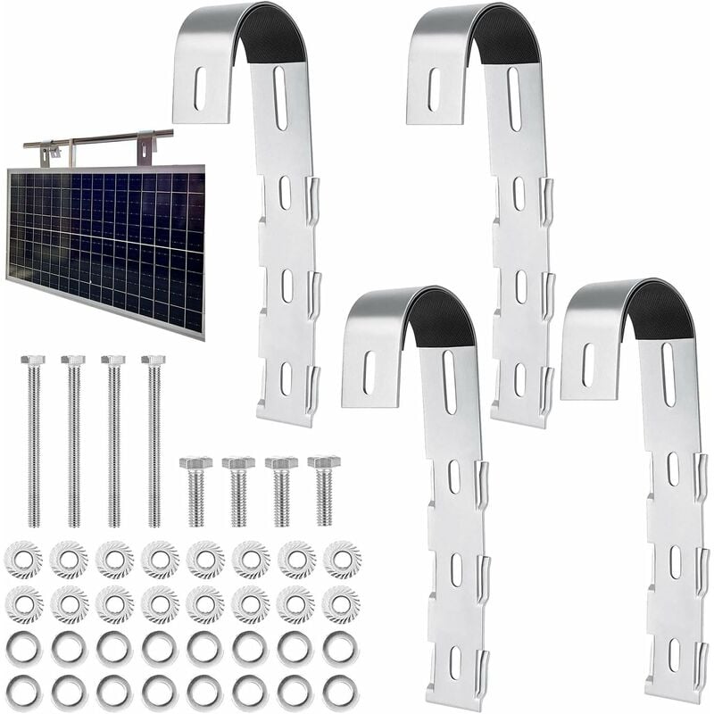 Gotrays - Ensemble de 4 kit de montage de panneau solaire en acier inoxydable, support de panneau solaire pour balcon, support de centrale solaire