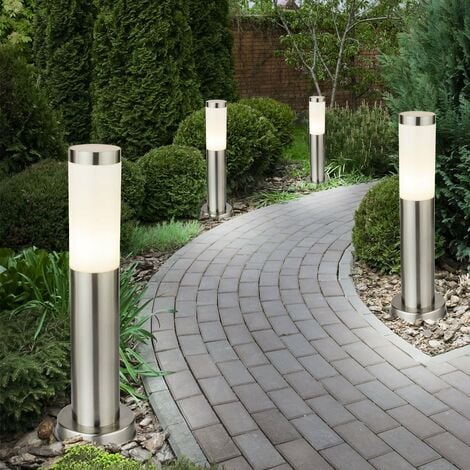 main image of "Ensemble de 4 lampes d'extérieur sur pied en acier inoxydable pour éclairage de porche de cour d'allée de jardin"