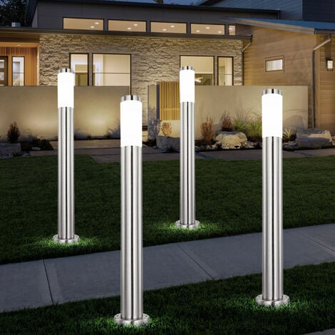 Ensemble de 4 lampes sur pied d'extérieur en acier inoxydable éclairage de chemin de jardin en acier inoxydable cour patio piliers lumières