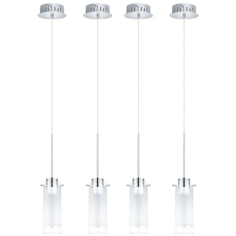 Etc-shop - Lot de 4 suspensions LED chrome plafonnier suspendu éclairage salon verre lumières satiné