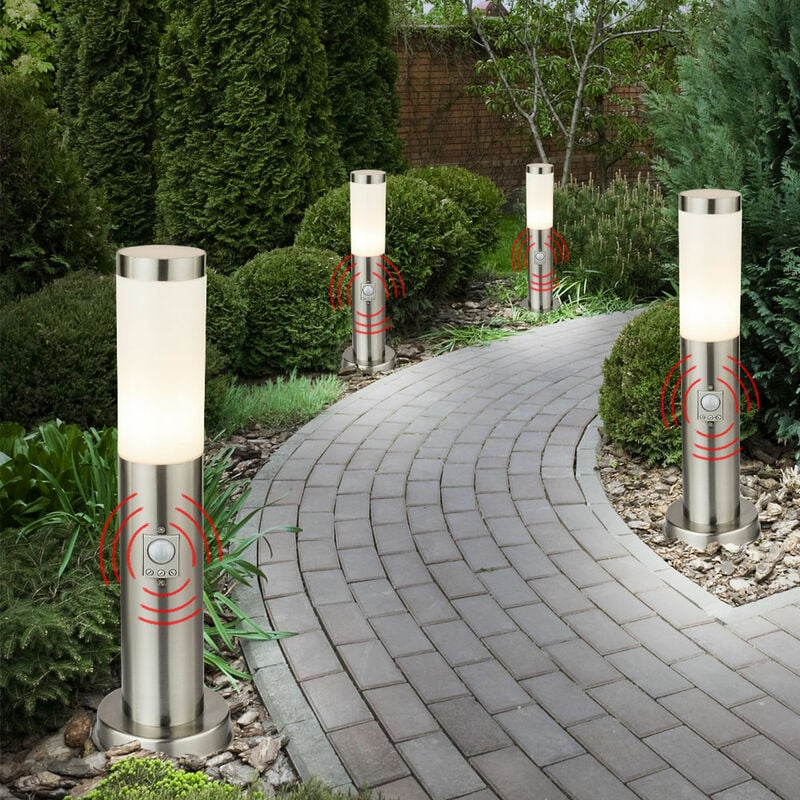 Lampadaire extérieur avec détecteur de mouvement, éclairage de jardin, éclairage de chemin en acier inoxydable, argent, 1x E27, DxH 12,7x45 cm, lot