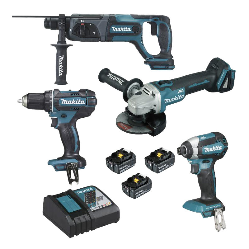 Mulliez Et Flory - Ensemble de 4 machines 18 v lxt - Meuleuse DGA504 + Perceuse DDF482 + Perfo DHR241 + Visseuse DTD153 - makita - 3 batteries 18V