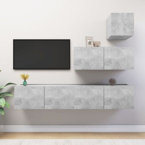 Ensemble de 4 meuble TV - Armoire Télévision Moderne  Banc TV Gris béton Aggloméré -FR80722