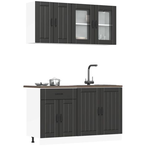 Ensemble de 4 meubles de cuisine-Armoire de rangement "Lucca" en bois d'ingénierie noir